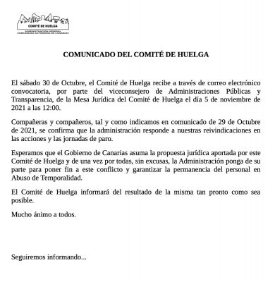 COMUNICADO DEL COMITÉ DE HUELGA, 2/11/21